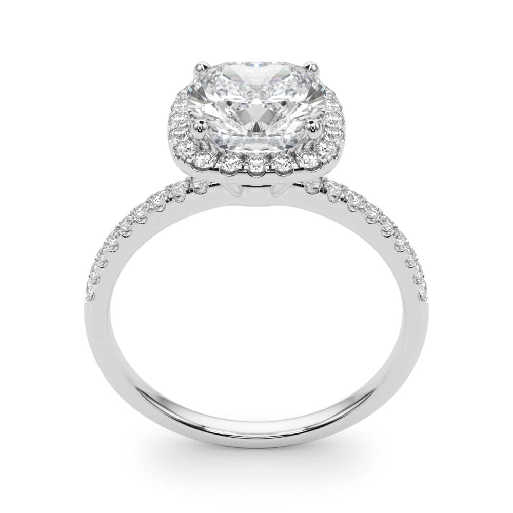 Single Row Cushion Halo Engagement Ring, style 50906, Top view in white gold or platinum