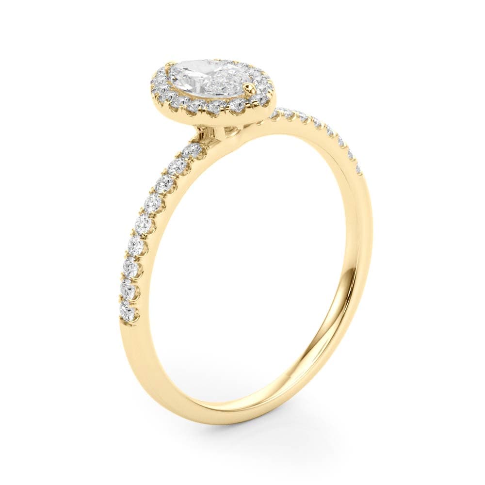 Marquise Halo Engagement Ring, style 50908, Angle view in yellow gold