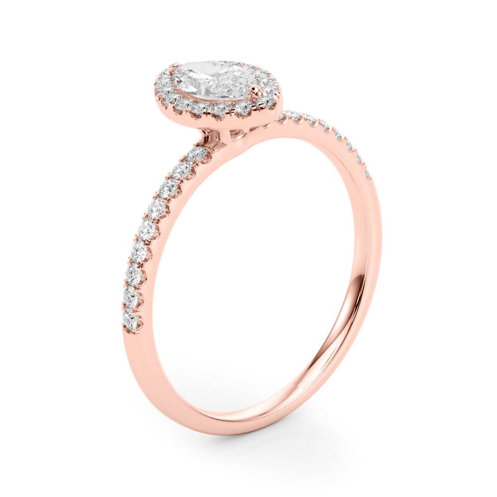 Marquise Halo Engagement Ring, style 50908, Angle view in rose gold