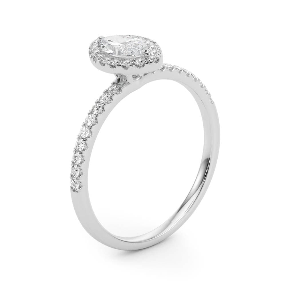 Marquise Halo Engagement Ring, style 50908, Angle view in white gold or platinum