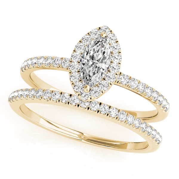 Marquise Halo Engagement Ring, style 50908, On hand view in yellow gold