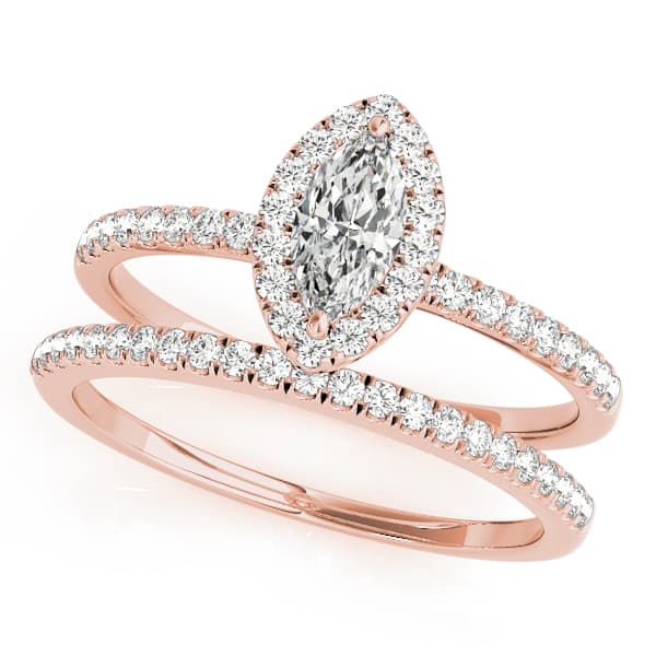 Marquise Halo Engagement Ring, style 50908, On hand view in rose gold