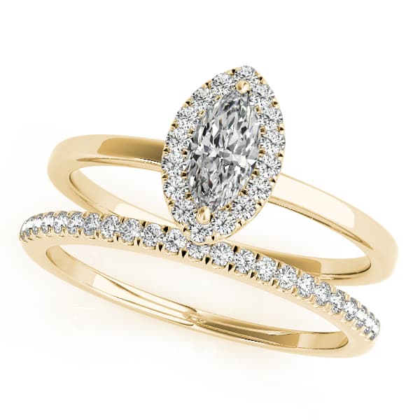 Marquise Halo Engagement Ring, style 50909, On hand view in yellow gold