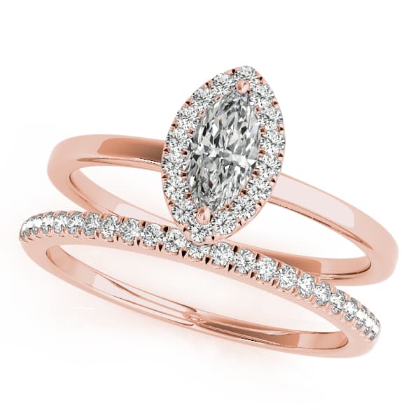 Marquise Halo Engagement Ring, style 50909, On hand view in rose gold