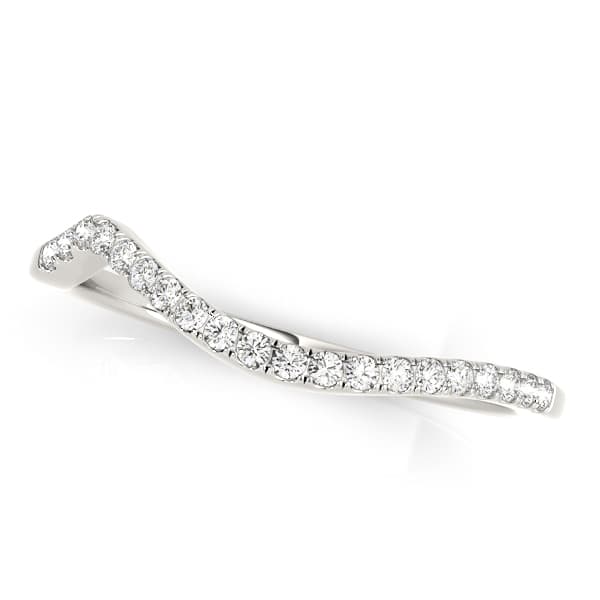Prong Set Curved Wedding Bands — White Gold