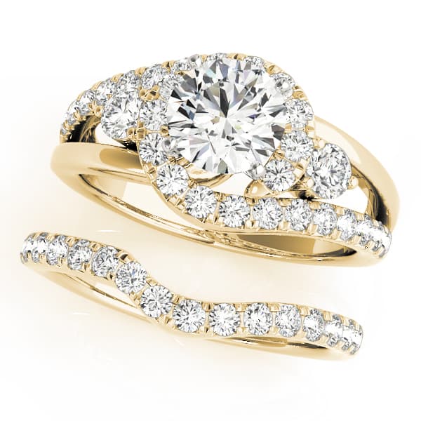 Bypass Swirl Halo Engagement Ring, style 50913, On hand view in yellow gold