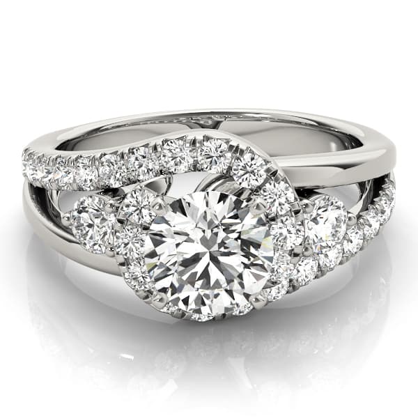 Bypass Swirl Halo Engagement Ring, style 50913, Top view in white gold or platinum