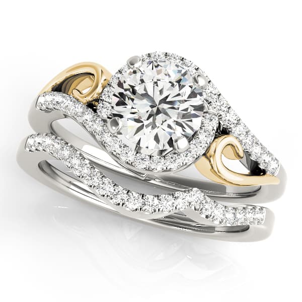 Swirl Halo Engagement Ring, style 50915, On hand view in yellow gold