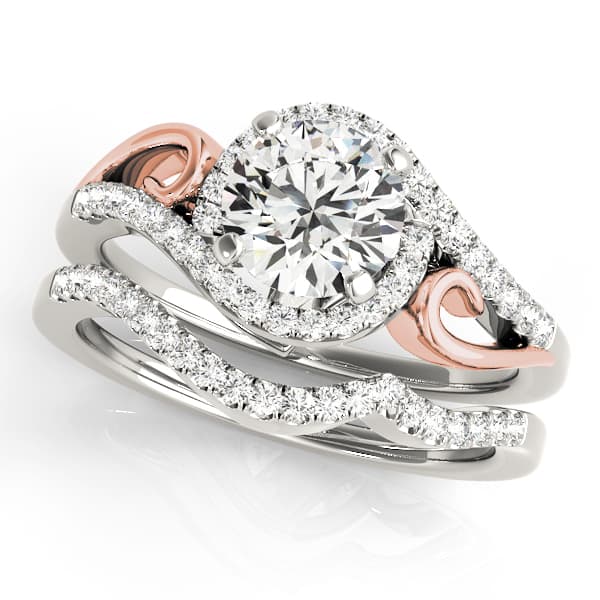 Swirl Halo Engagement Ring, style 50915, On hand view in rose gold