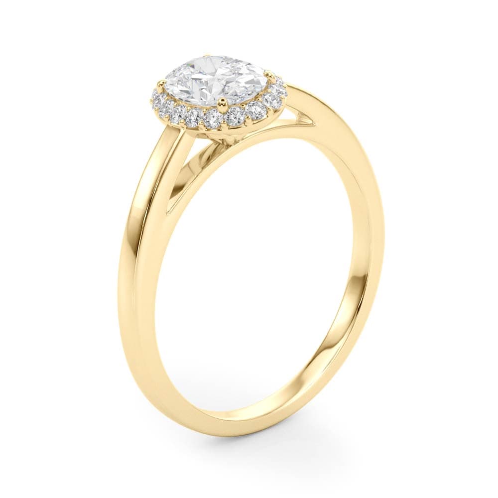 Oval Halo Engagement Ring, style 50916, Angle view in yellow gold
