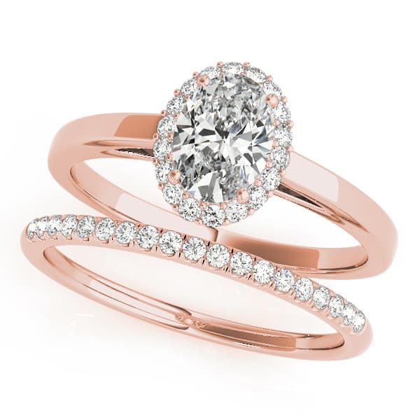 Oval Halo Engagement Ring, style 50916, On hand view in rose gold