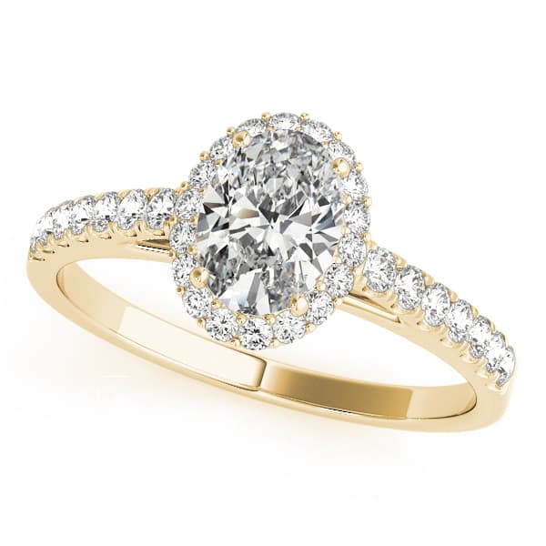 Oval Halo Single Row Engagement Ring, style 50917, Front view in yellow gold