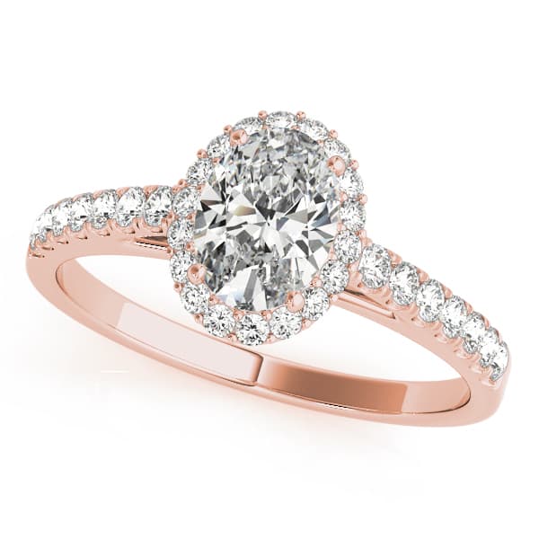 Oval Halo Single Row Engagement Ring, style 50917, Front view in rose gold