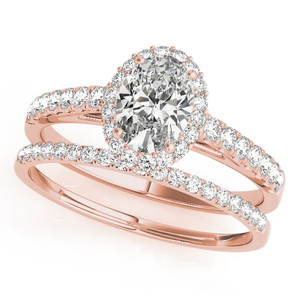 Oval Halo Single Row Engagement Ring, style 50917, On hand view in rose gold