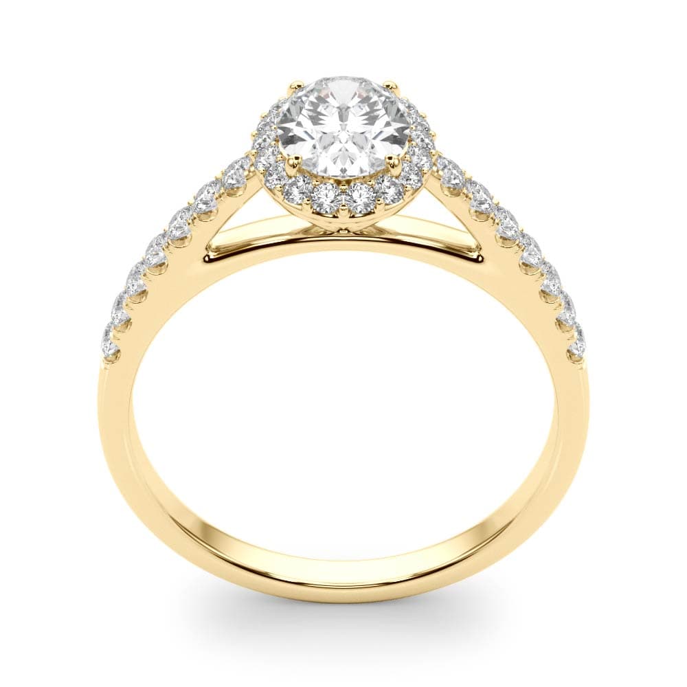 Oval Halo Single Row Engagement Ring, style 50917, Top view in yellow gold