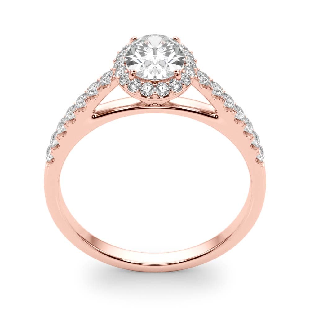 Oval Halo Single Row Engagement Ring, style 50917, Top view in rose gold