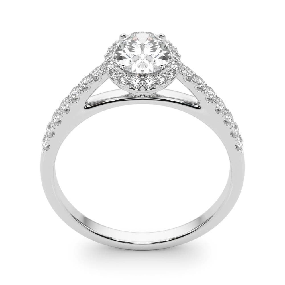 Oval Halo Single Row Engagement Ring, style 50917, Top view in white gold or platinum