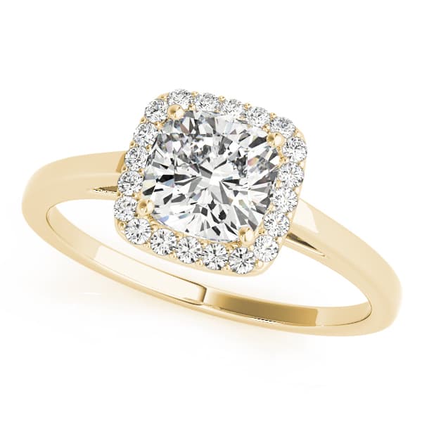Cushion Cathedral Halo Engagement Ring, style 50918, Front view in yellow gold