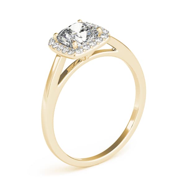 Cushion Cathedral Halo Engagement Ring, style 50918, Angle view in yellow gold