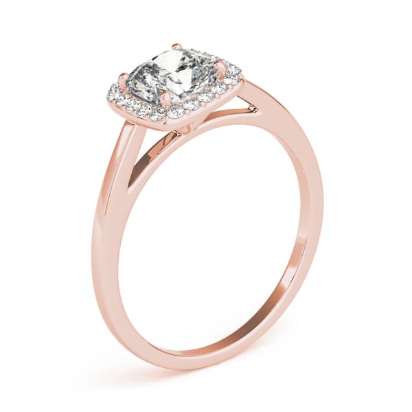 Cushion Cathedral Halo Engagement Ring, style 50918, Angle view in rose gold