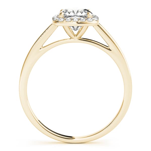 Cushion Cathedral Halo Engagement Ring, style 50918, Side view in yellow gold