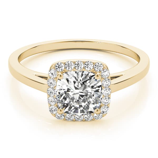 Cushion Cathedral Halo Engagement Ring, style 50918, Top view in yellow gold