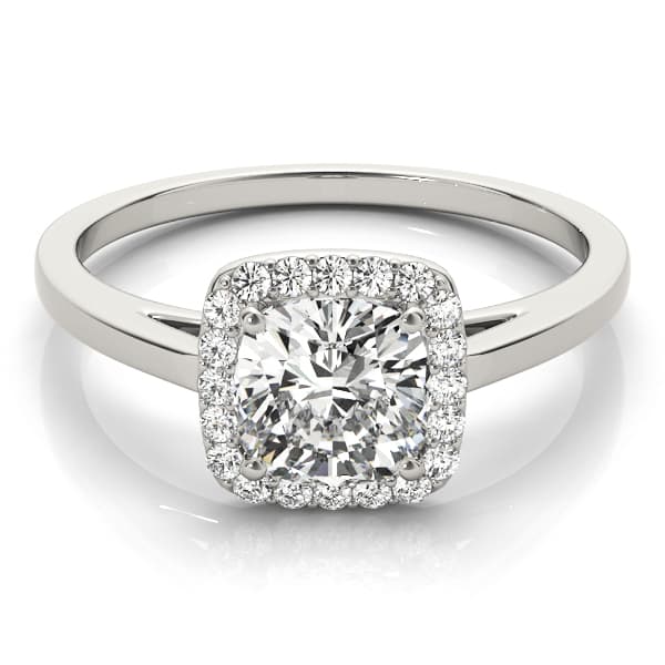 Cushion Cathedral Halo Engagement Ring, style 50918, Top view in white gold or platinum