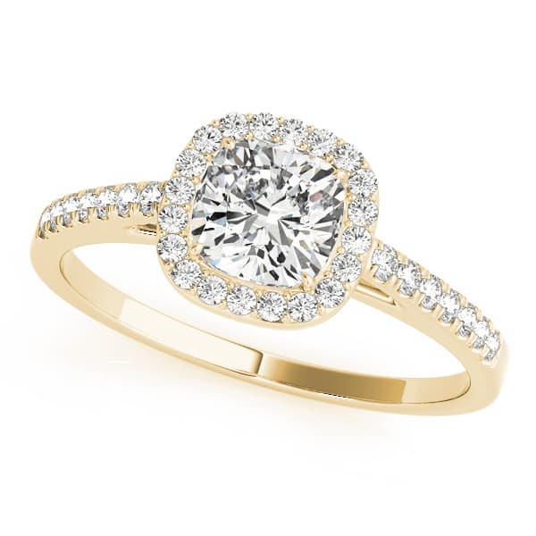 Single Row Square or Cushion Halo Engagement Ring, style 50919, Front view in yellow gold