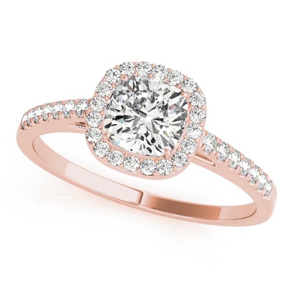 Single Row Square or Cushion Halo Engagement Ring, style 50919, Front view in rose gold