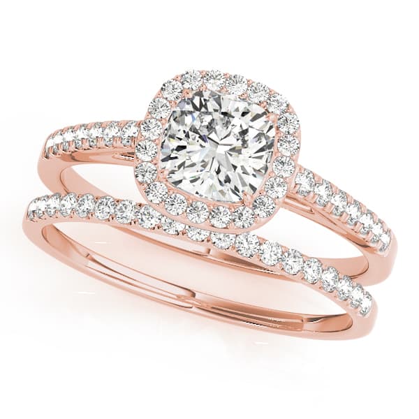 Single Row Square or Cushion Halo Engagement Ring, style 50919, On hand view in rose gold