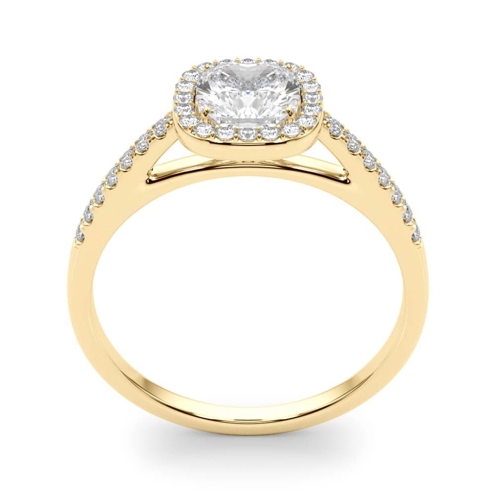 Single Row Square or Cushion Halo Engagement Ring, style 50919, Top view in yellow gold