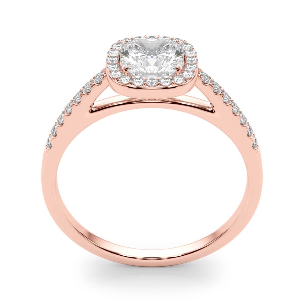 Single Row Square or Cushion Halo Engagement Ring, style 50919, Top view in rose gold