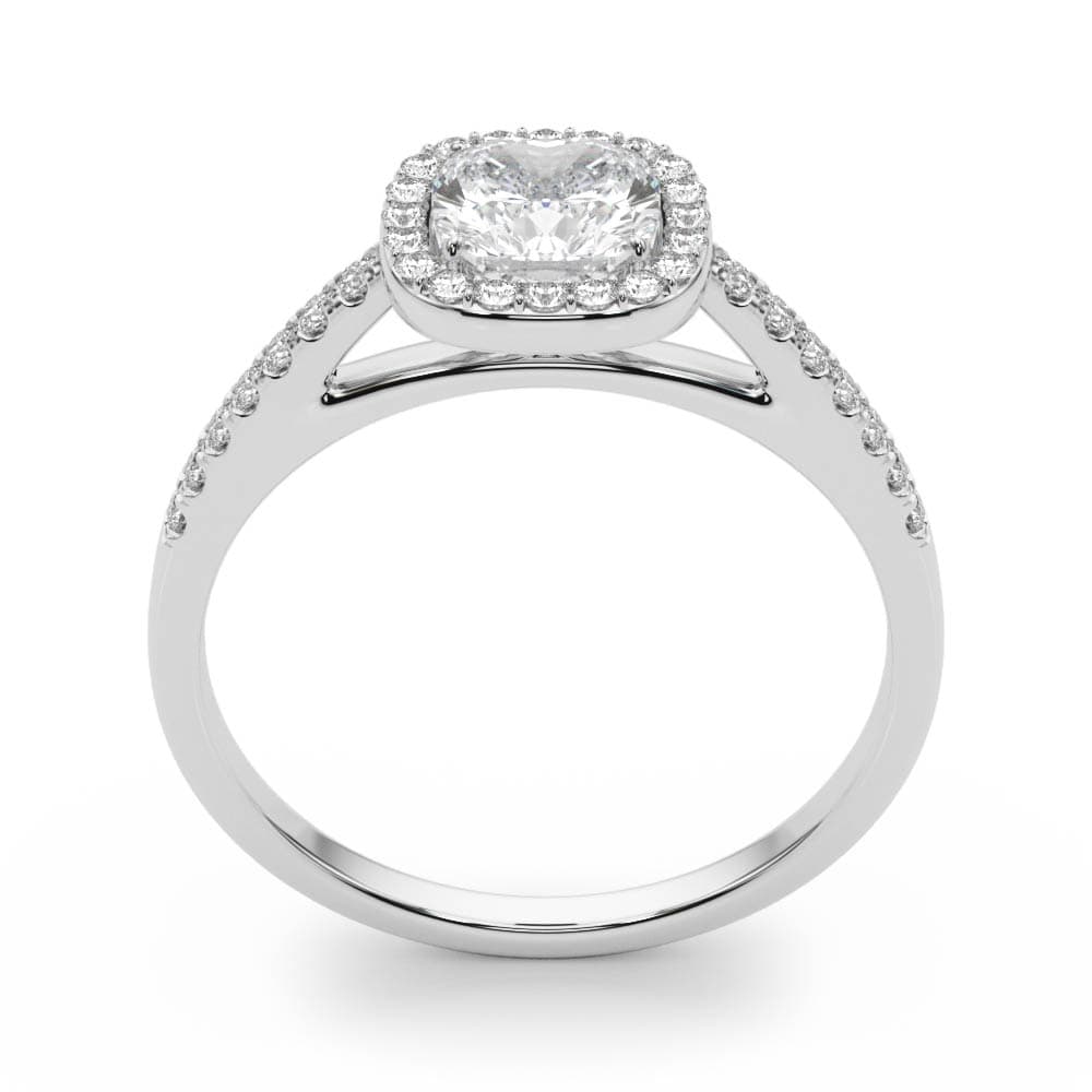 Single Row Square or Cushion Halo Engagement Ring, style 50919, Top view in white gold or platinum