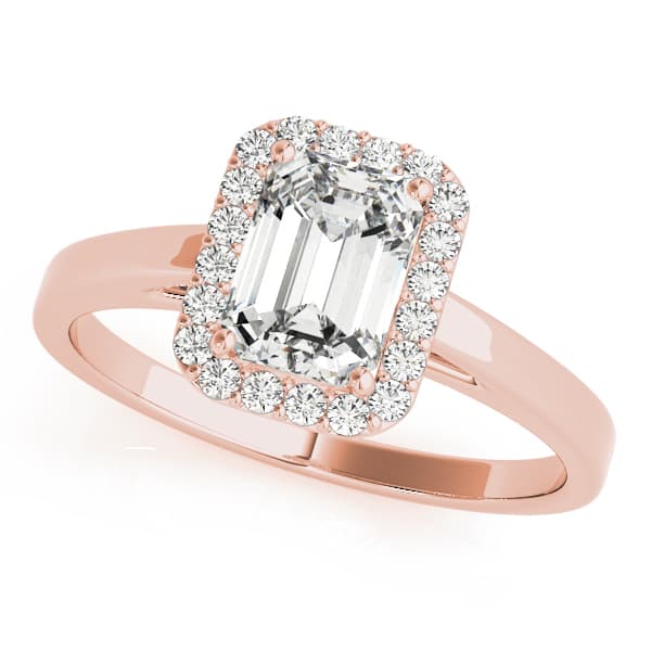 Halo Emerald Cut Engagement Ring, style 50920, Front view in rose gold