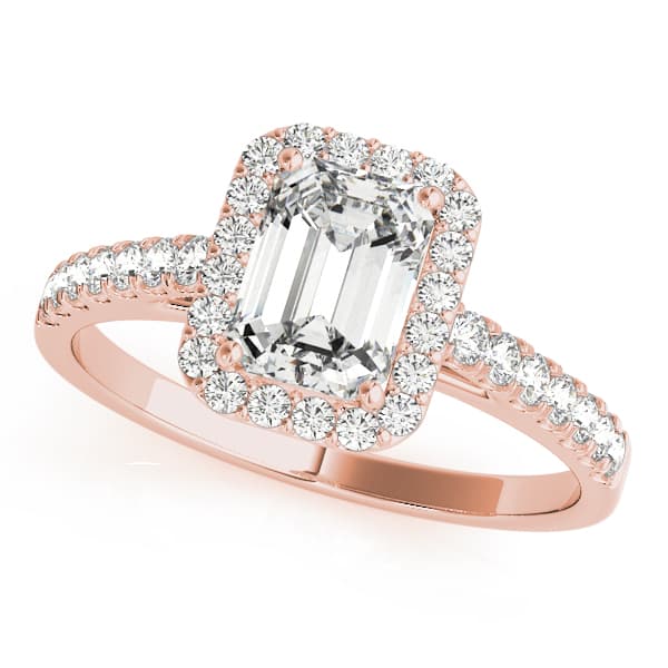 Emerald Cut Halo Engagement Ring, style 50921, Front view in rose gold