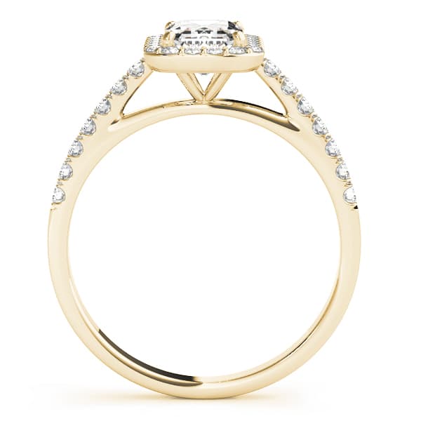 Emerald Cut Halo Engagement Ring, style 50921, Side view in yellow gold