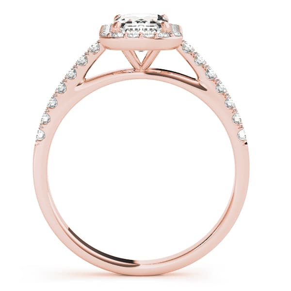 Emerald Cut Halo Engagement Ring, style 50921, Side view in rose gold