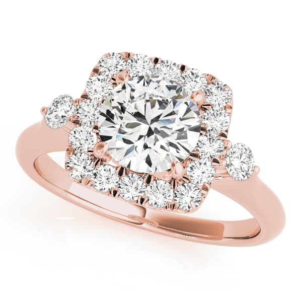 Round Halo Cluster Engagement Ring, style 50923, Front view in rose gold