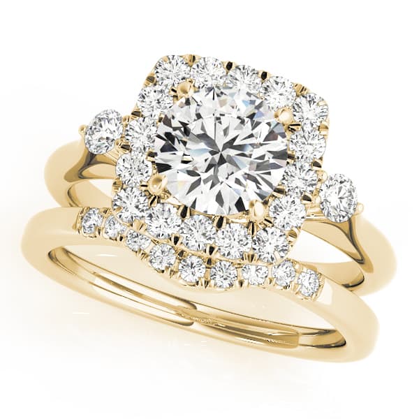 Round Halo Cluster Engagement Ring, style 50923, On hand view in yellow gold