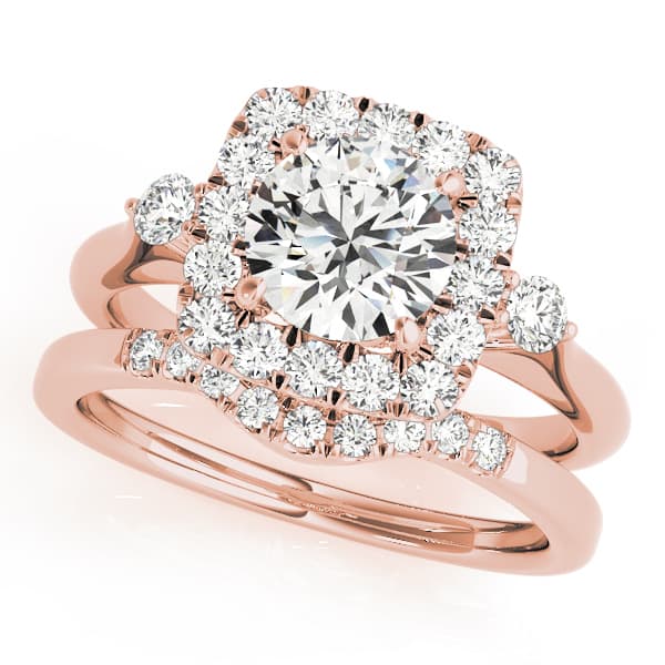 Round Halo Cluster Engagement Ring, style 50923, On hand view in rose gold