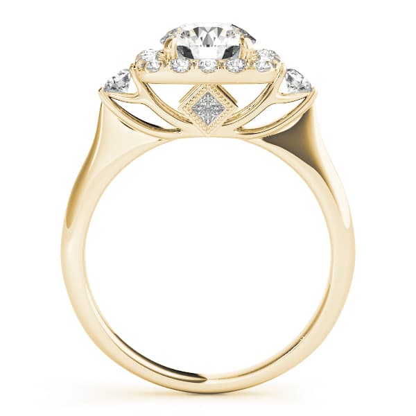 Round Halo Cluster Engagement Ring, style 50923, Side view in yellow gold