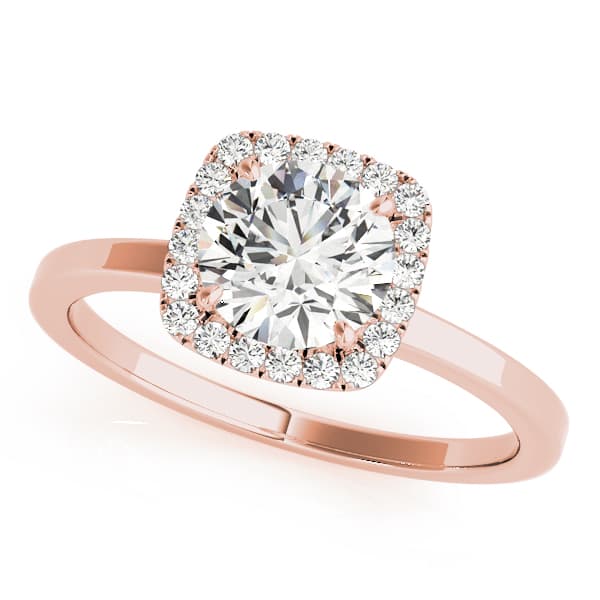 Cushion Shaped Halo Round Engagement Ring, style 50924, Front view in rose gold