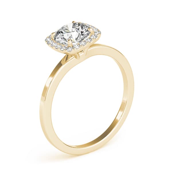Cushion Shaped Halo Round Engagement Ring, style 50924, Angle view in yellow gold