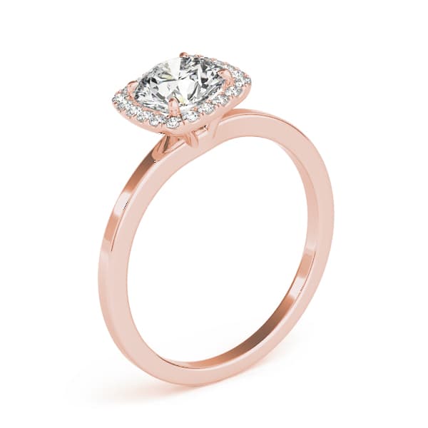 Cushion Shaped Halo Round Engagement Ring, style 50924, Angle view in rose gold