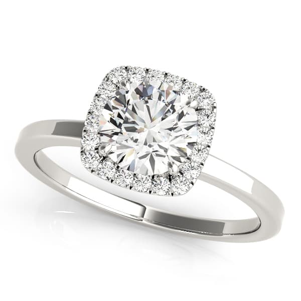 Cushion Shaped Halo Round Engagement Ring — style 50924 in 10k White Gold