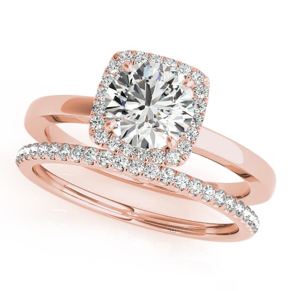 Cushion Shaped Halo Round Engagement Ring, style 50924, On hand view in rose gold