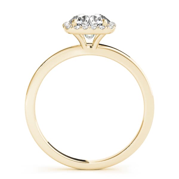 Cushion Shaped Halo Round Engagement Ring, style 50924, Side view in yellow gold