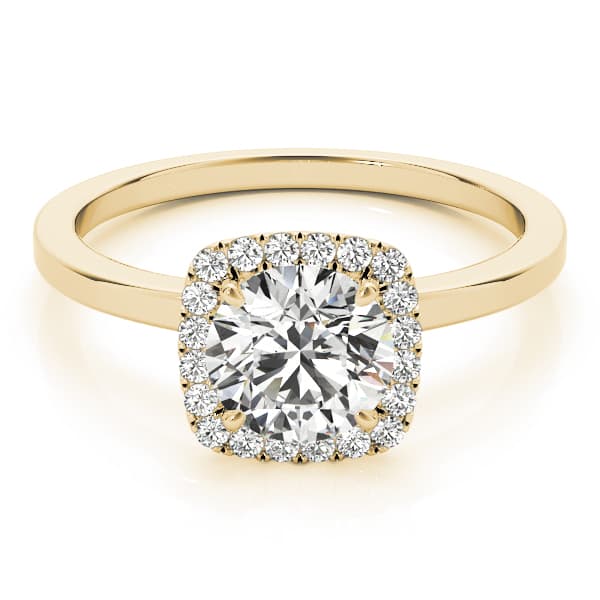 Cushion Shaped Halo Round Engagement Ring, style 50924, Top view in yellow gold