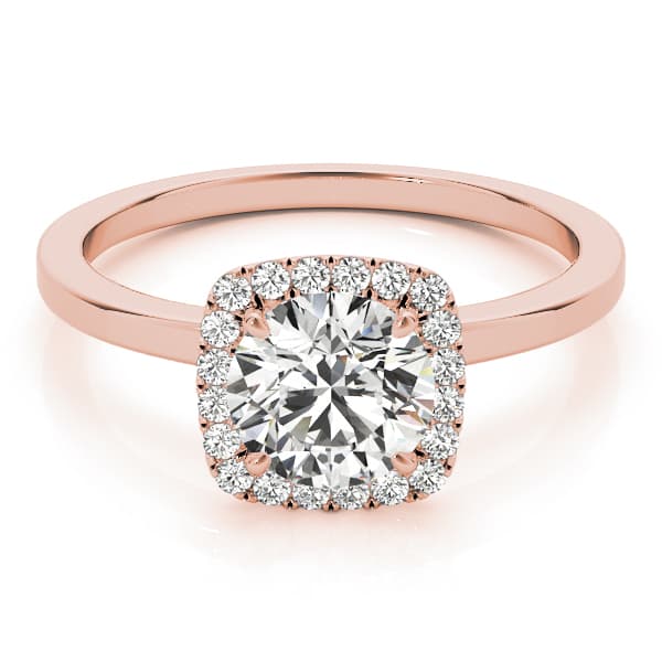 Cushion Shaped Halo Round Engagement Ring, style 50924, Top view in rose gold