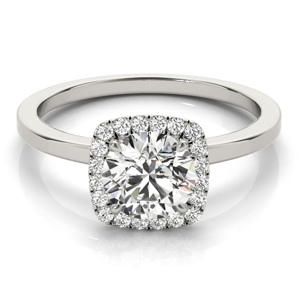 Cushion Shaped Halo Round Engagement Ring, style 50924, Top view in white gold or platinum
